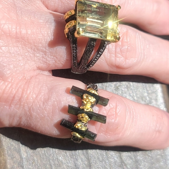 Triple green tourmaline & sterling & gold ring sz 7.5 - Picture 12 of 13